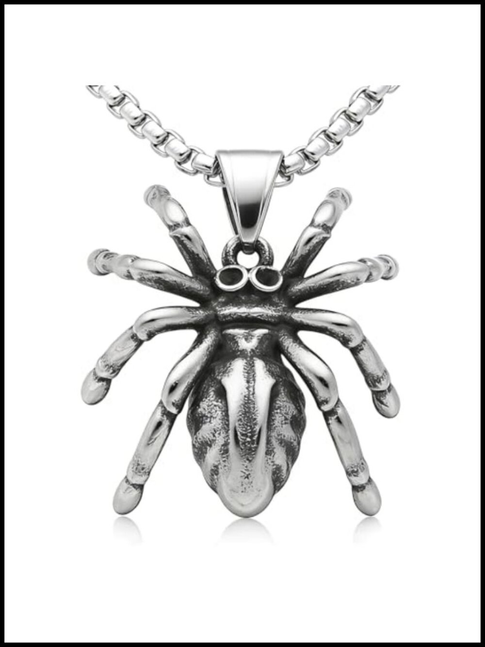 Stainless Steel Gothic Spider Necklace Men 3D Tarantula 22in Chain